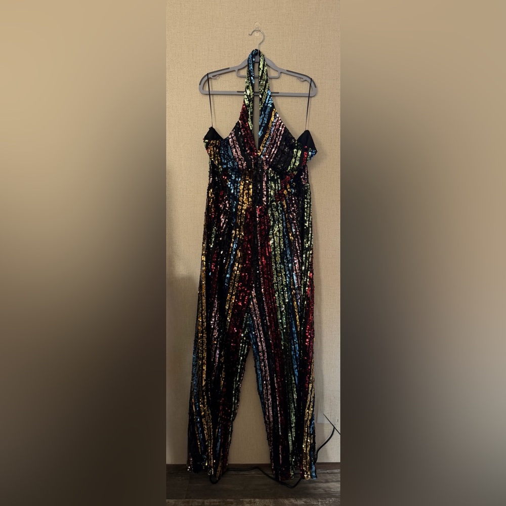 New York & Company Multicolor Sequin Jumpsuit
